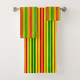 Yellow Red Green Stripes Pattern   Bath Towel Set