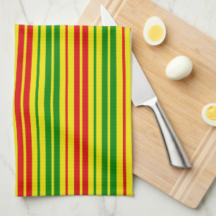 Yellow Red Green Stripes Pattern Tea Towel