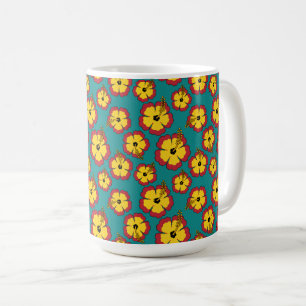 Yellow Red Hibiscus Tropical Flowers Pattern Coffee Mug