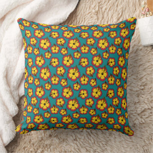  Yellow Red Hibiscus Tropical Flowers Pattern Cushion