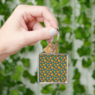 Yellow Red Hibiscus Tropical Flowers Pattern Key Ring