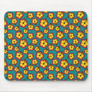 Yellow Red Hibiscus Tropical Flowers Pattern Mouse Pad