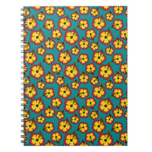 Yellow Red Hibiscus Tropical Flowers Pattern Notebook