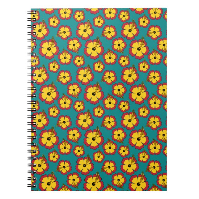 Yellow Red Hibiscus Tropical Flowers Pattern Notebook (Front)