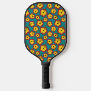 Yellow Red Hibiscus Tropical Flowers Pattern Pickleball Paddle