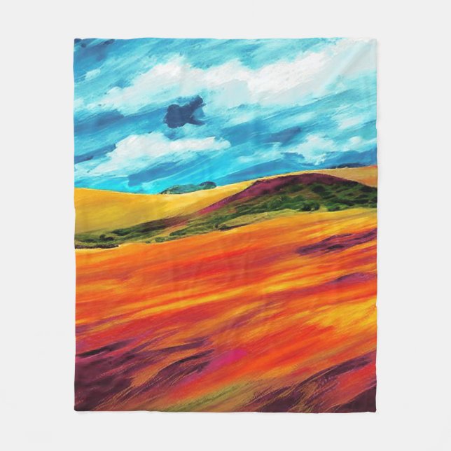 Yellow Red Hills Fleece Blanket (Front)