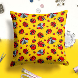 Yellow Red Ladybug Insect   Bug Throw Pillow