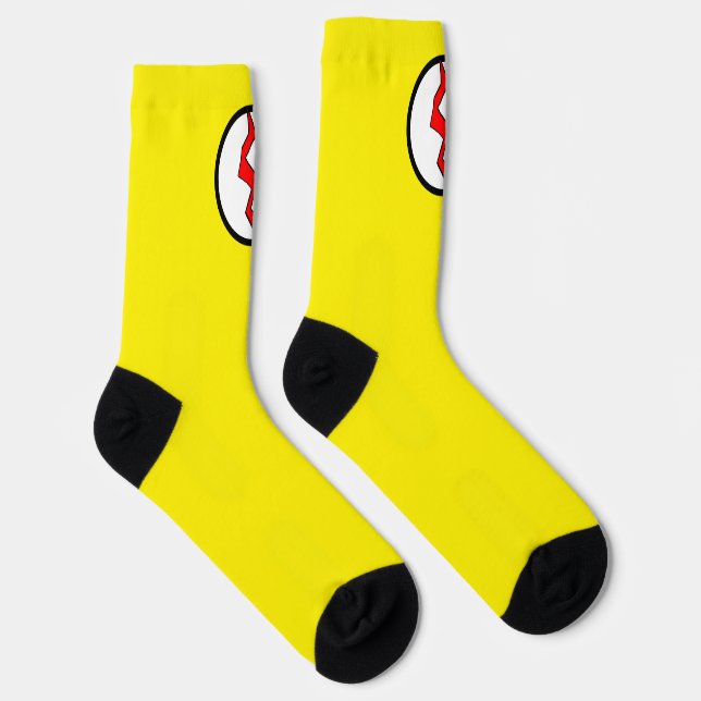 Yellow Red Lightning Bolt Superhero Halloween Socks (Right)