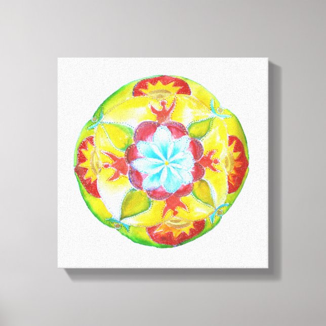 Yellow Red Mandala Watercolor Art  Canvas (Front)