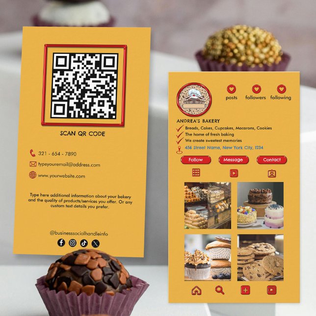 Yellow & Red Modern Bakery Instagram Professional  Business Card (Creator Uploaded)