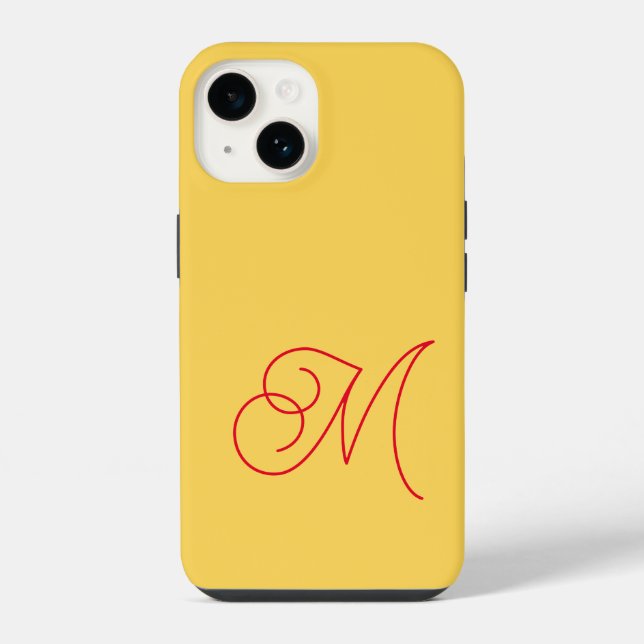 Yellow Red Monogrammed Classical Script Plain iPhone Case (Back)