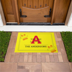 Yellow / Red Monogrammed Family Custom / Paws SM Doormat