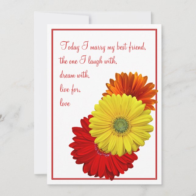 Yellow Red Orange Gerbera Daisy Wedding Invitation (Front)