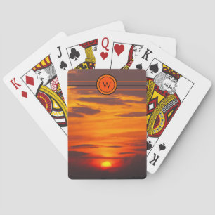 Yellow Red Orange Initial Sunset Playing Cards