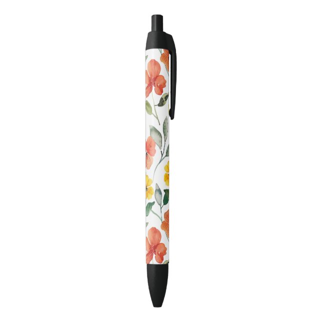 Yellow Red Peach Flowers Black Ink Pen (Bottom (Vertical))