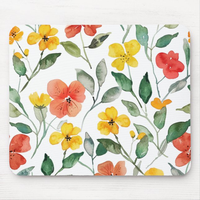 Yellow Red Peach Flowers Mouse Pad (Front)