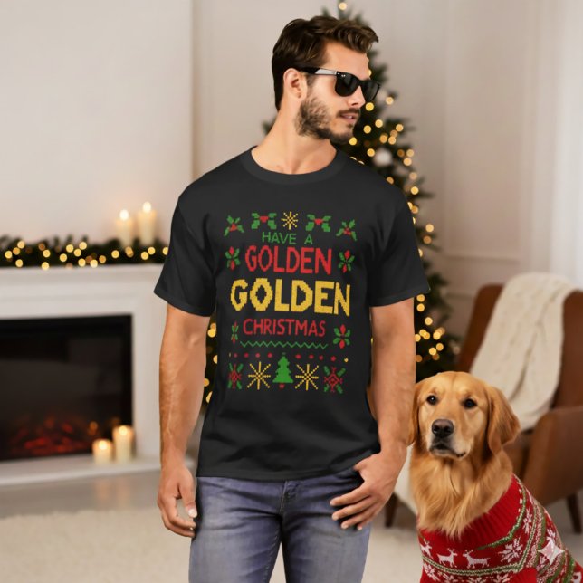Yellow Red Retro Knit Golden Christmas Pattern T-Shirt (Creator Uploaded)