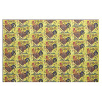 Yellow Red Rooster Chicken Tiled Folk Art Fabric