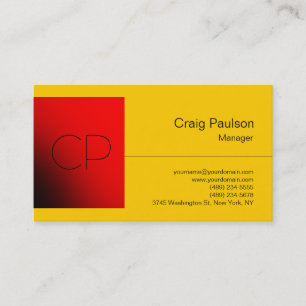 Yellow Red Square Chic Monogram Business Card