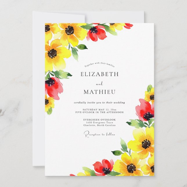 Yellow Red Sunkissed Summer Wedding Invitation (Front)