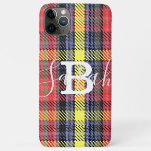Yellow & Red Tartan Chequered Monogram Name Case-Mate iPhone Case