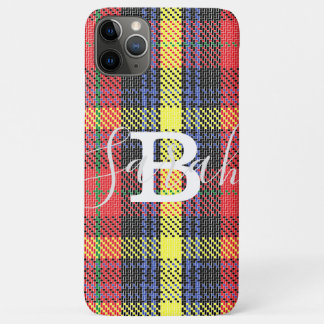 Yellow & Red Tartan Chequered Monogram Name Case-Mate iPhone Case