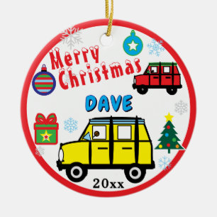 Yellow Red Toy Cars PHOTO NAME Ceramic Tree Decoration