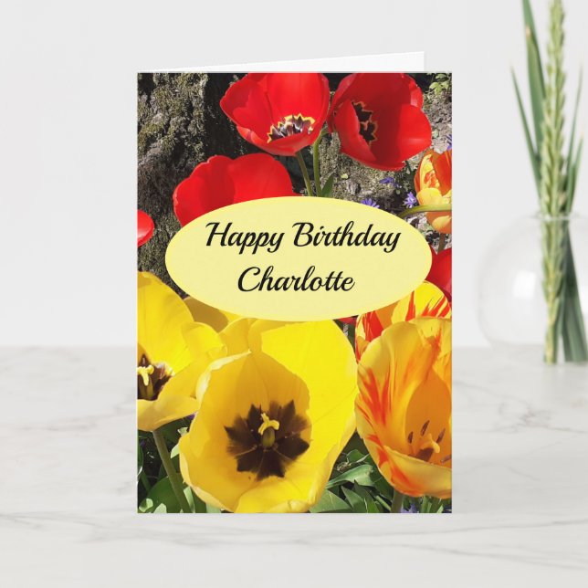 Yellow & Red Tulips Birthday Card (Front)