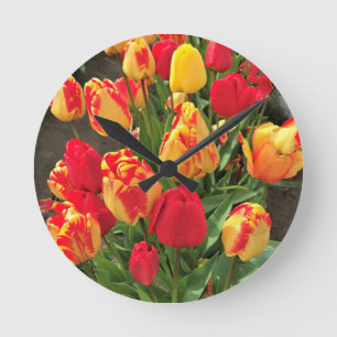 Yellow & Red Tulips Round Clock
