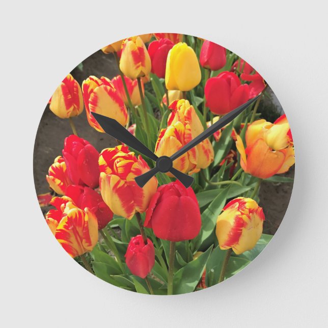 Yellow & Red Tulips Round Clock (Front)