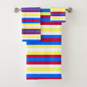 Yellow, Red, White and  Blue Stripes Bath Towel Set