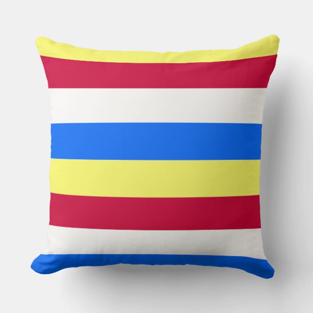 Yellow, Red, White and  Blue Stripes Cushion (Front)