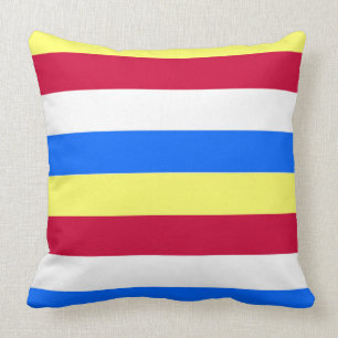 Yellow, Red, White and  Blue Stripes Cushion
