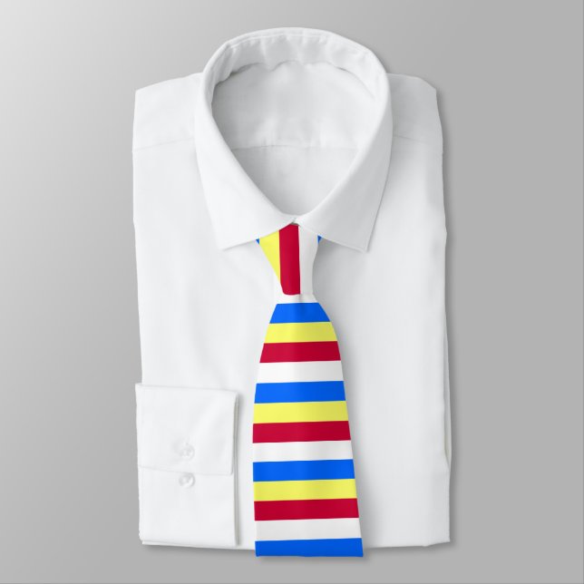 Yellow, Red, White and  Blue Stripes Tie (Tied)