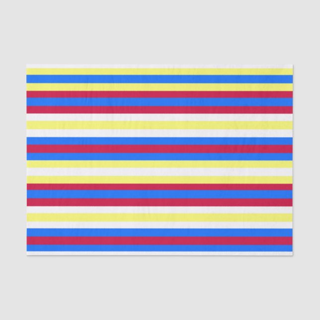 Yellow, Red, White and  Blue Stripes Tissue Paper (Front)