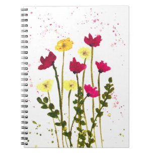 Yellow red wildflowers flowers watercolor rustic notebook