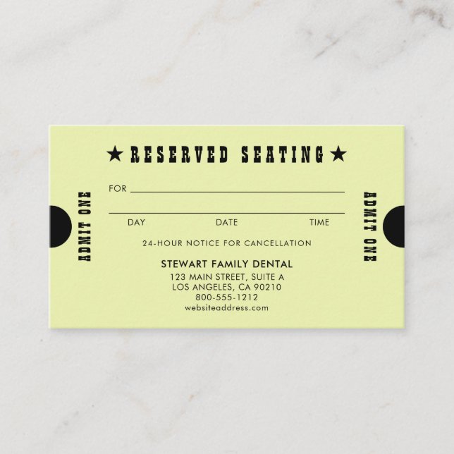 Yellow Reserved Seating Dental Appointment (Front)