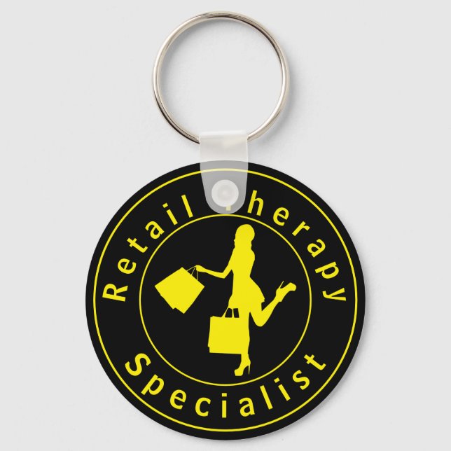 Yellow Retail Therapy Specialist Keychain (Front)