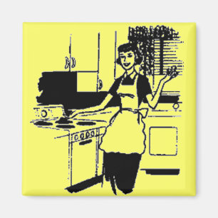 Yellow Retro 50's Housewife in the Kitchen Magnet