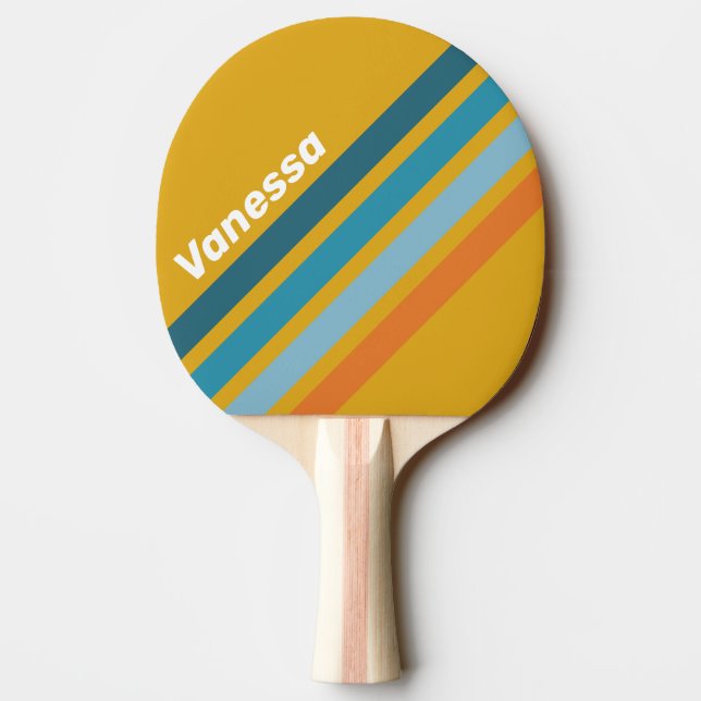 Yellow Retro Angled Striping with Name Ping Pong Paddle (Back)