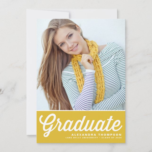 Yellow Retro Bold Typography Photo Graduation Invitation (Front)