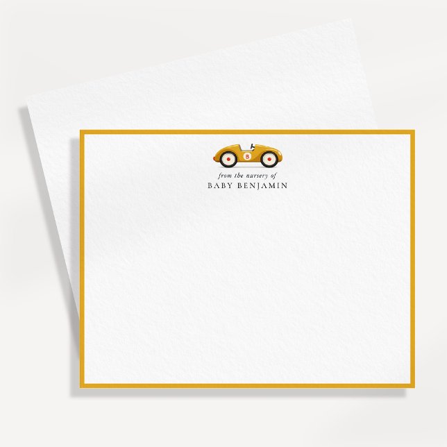 Yellow Retro Car Nursery Note Card (Creator Uploaded)