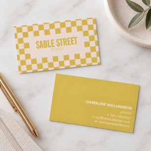 Yellow Retro Chequerboard Bold Creative Brand Business Card