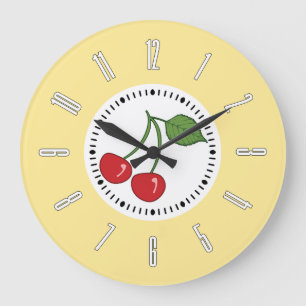 Yellow Retro Cherry Large Clock