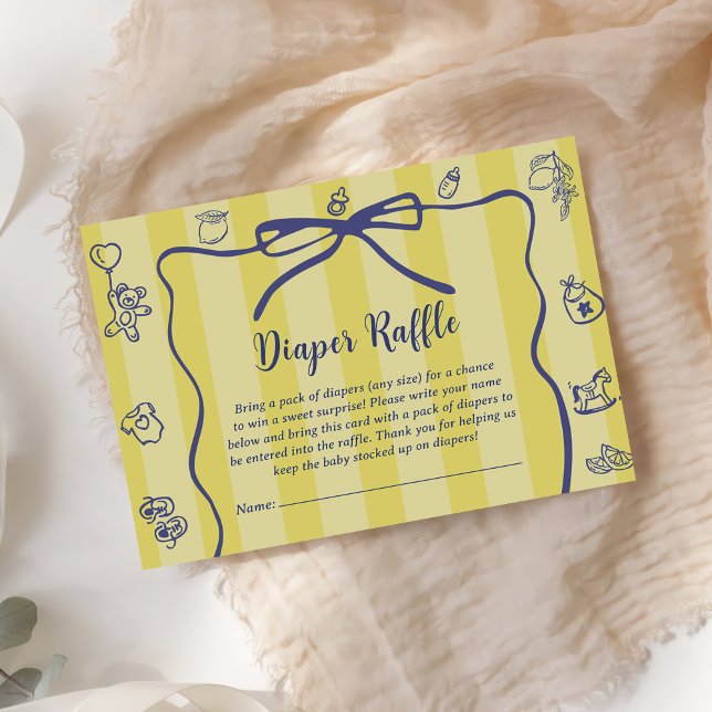 Yellow Retro Cute Diaper Raffle Lemons Baby Shower Enclosure Card (Creator Uploaded)