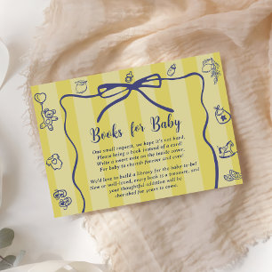 Yellow Retro Cute Illustrated Books Baby Shower  Enclosure Card