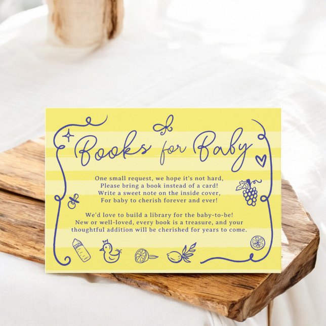 Yellow Retro Cute Illustrated Books Baby Shower Enclosure Card (Yellow Retro Cute Illustrated Books Baby Shower Enclosure Card)