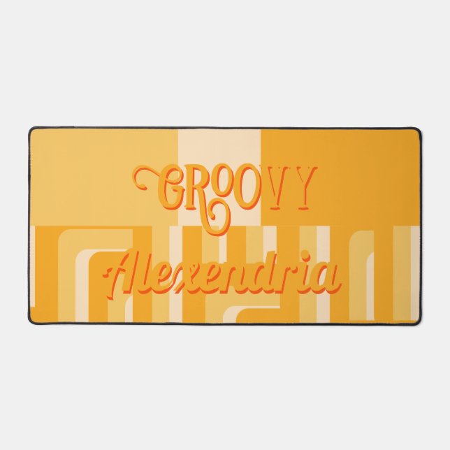 Yellow Retro Geometric Personalised Desk Mat (Front)