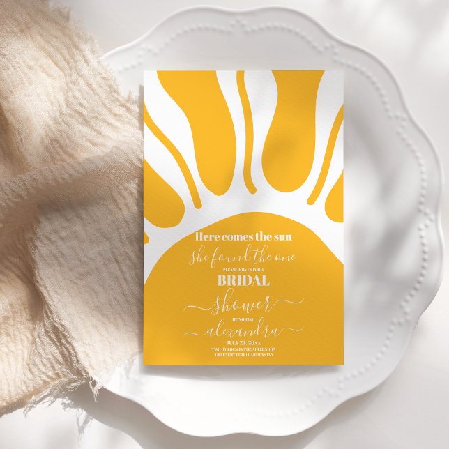 Yellow Retro Here Comes the Sun Bridal Shower  Invitation (Creator Uploaded)