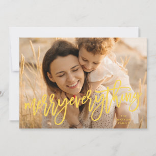 Yellow Retro Merry Everything Photo Christmas Holiday Card